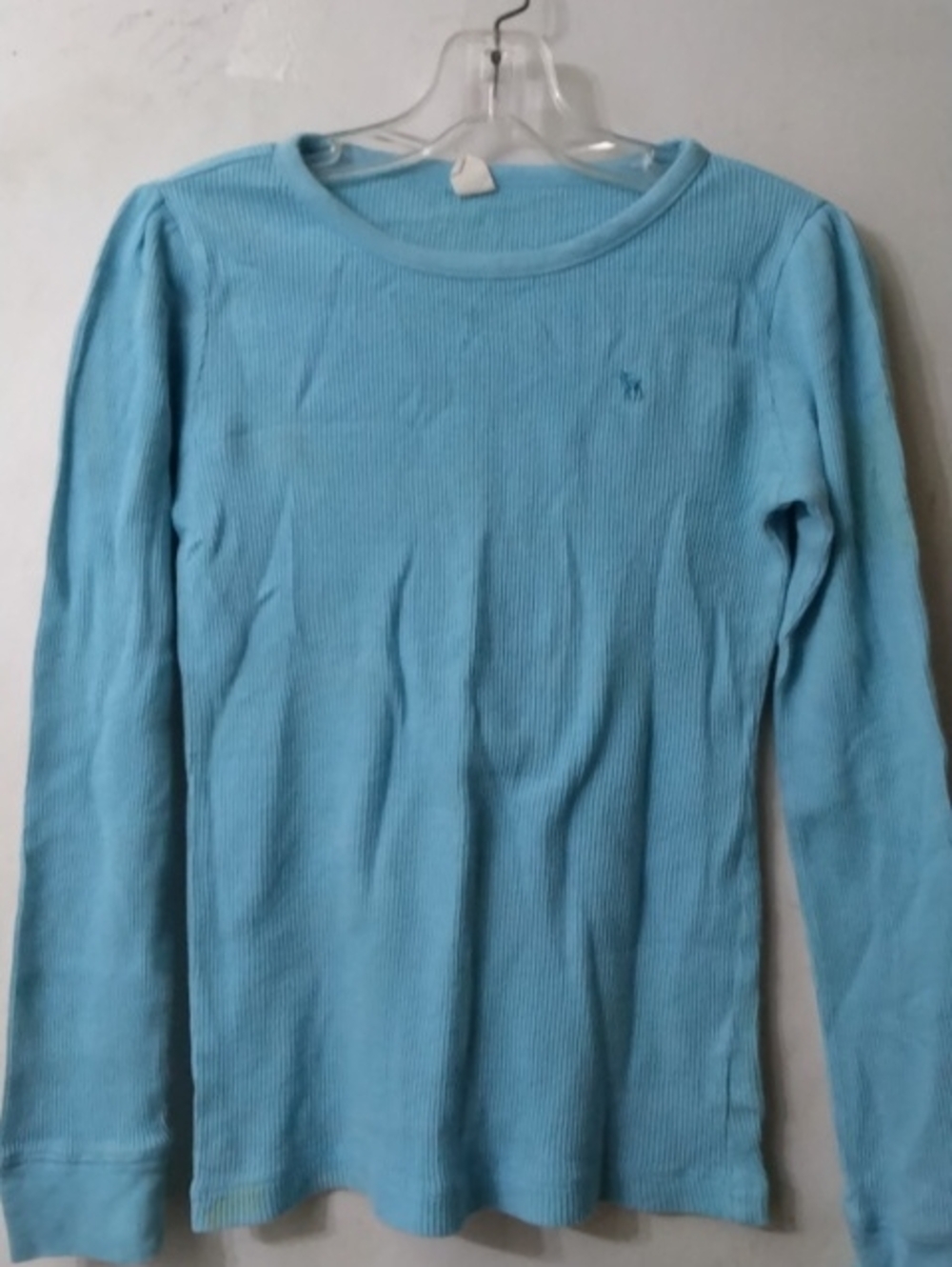 Vintage Old Navy Girls' Light Blue Ribbed Long-Sleeve Top Sz XL